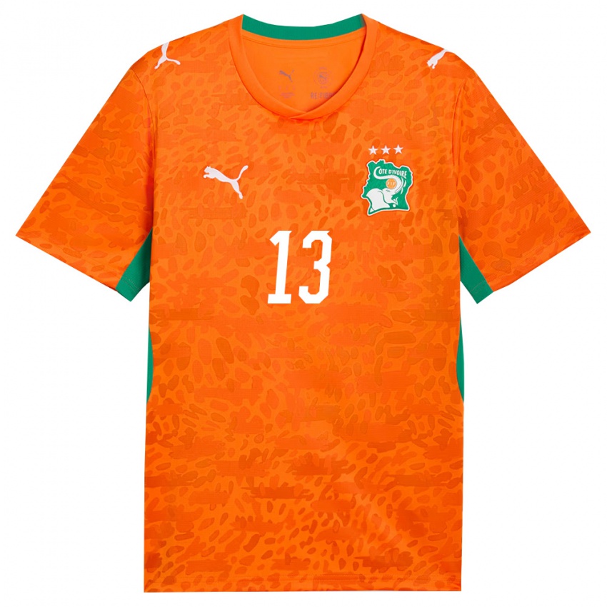 נשים חוף השנהב Vaboue Doumbia #13 כתום ירוק לבן ג'רזי ביתית 26-28 חולצה קצרה