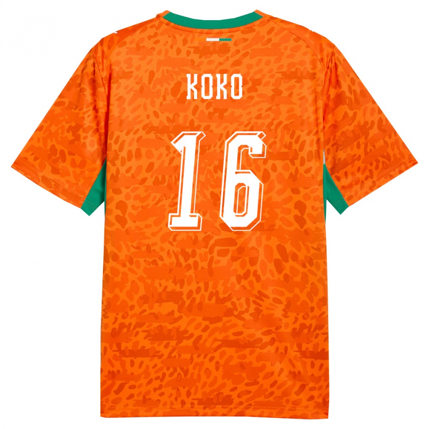 נשים חוף השנהב Paul Koko #16 כתום ירוק לבן ג'רזי ביתית 26-28 חולצה קצרה