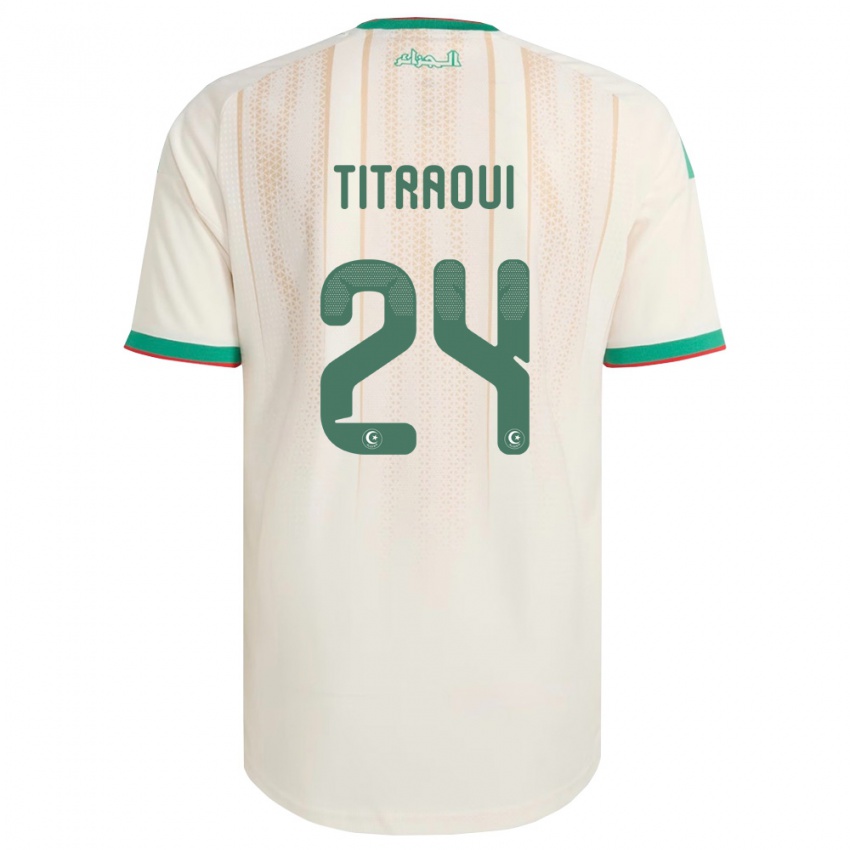 נשים אלג'יריה Yassine Titraoui #24 שמנת ירוק אדום ג'רזי ביתית 26-28 חולצה קצרה