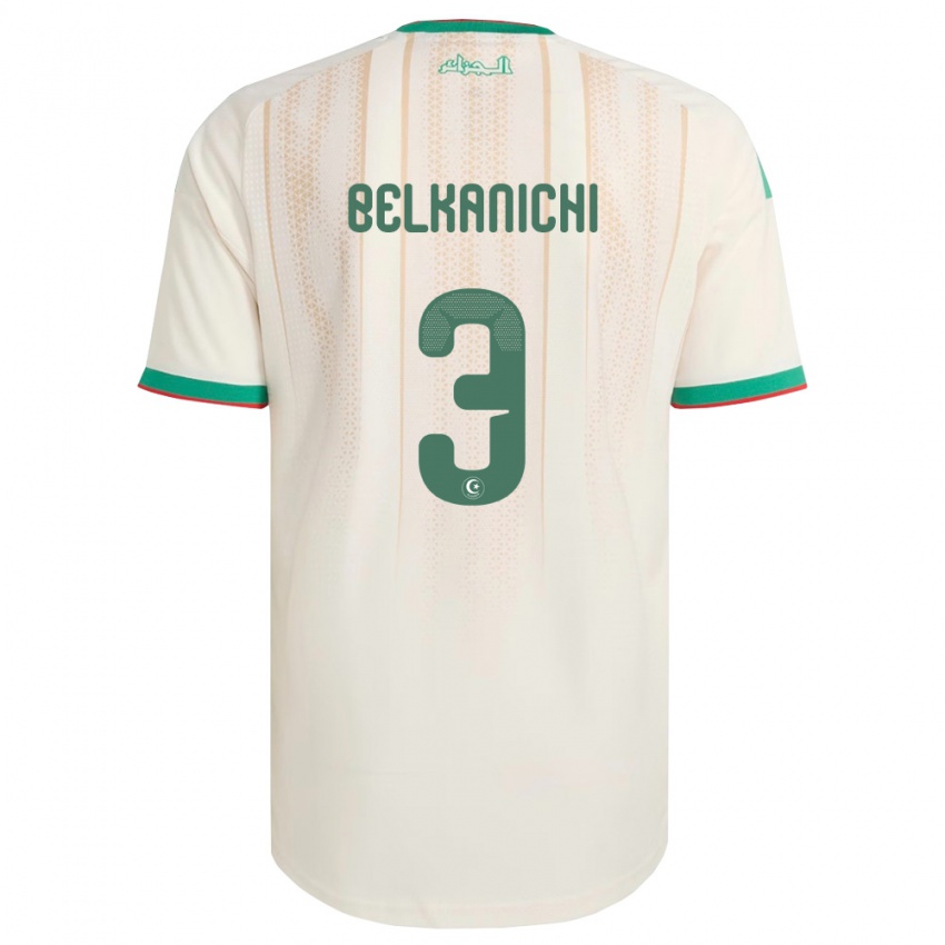 נשים אלג'יריה Anas Belkanichi #3 שמנת ירוק אדום ג'רזי ביתית 26-28 חולצה קצרה