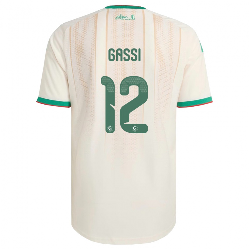 נשים אלג'יריה Yakoub Gassi #12 שמנת ירוק אדום ג'רזי ביתית 26-28 חולצה קצרה