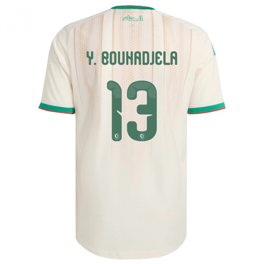 נשים אלג'יריה Yasser Noureddine Bouhadjela #13 שמנת ירוק אדום ג'רזי ביתית 26-28 חולצה קצרה