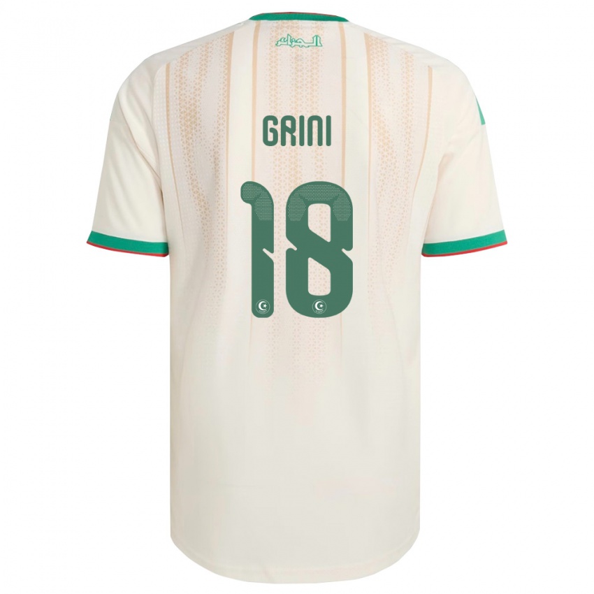 נשים אלג'יריה Ilyes Grini #18 שמנת ירוק אדום ג'רזי ביתית 26-28 חולצה קצרה