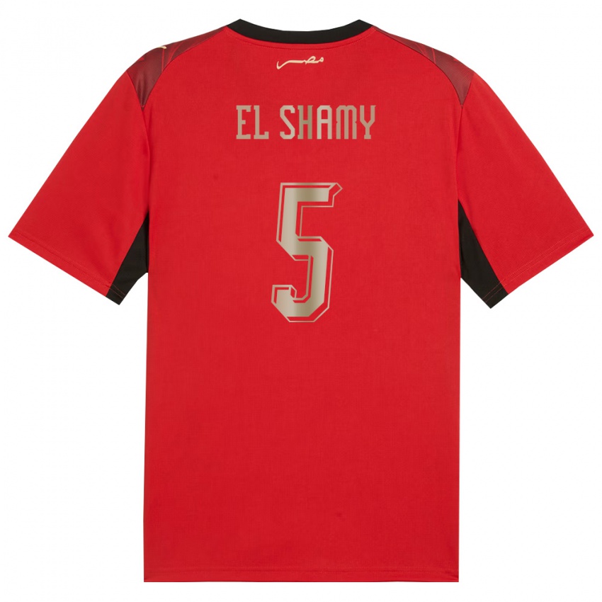 נשים מצרים Mohanad El Shamy #5 אדום שחור זהב ג'רזי ביתית 26-28 חולצה קצרה