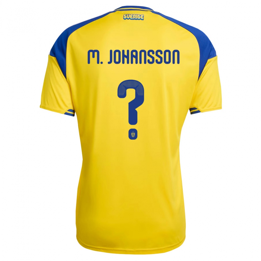 נשים שוודיה Mijo Johansson #0 צהוב כחול לבן ג'רזי ביתית 26-28 חולצה קצרה
