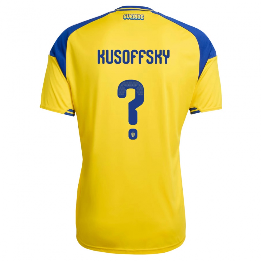 נשים שוודיה Oliver Kusoffsky #0 צהוב כחול לבן ג'רזי ביתית 26-28 חולצה קצרה