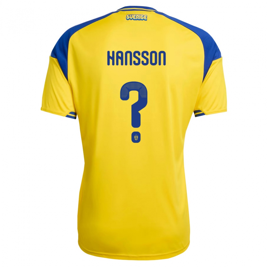 נשים שוודיה Arvid Hansson #0 צהוב כחול לבן ג'רזי ביתית 26-28 חולצה קצרה