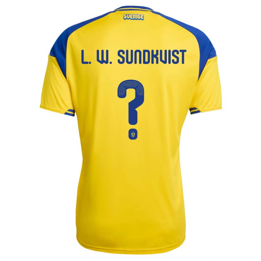נשים שוודיה Leandro Westberg Sundkvist #0 צהוב כחול לבן ג'רזי ביתית 26-28 חולצה קצרה