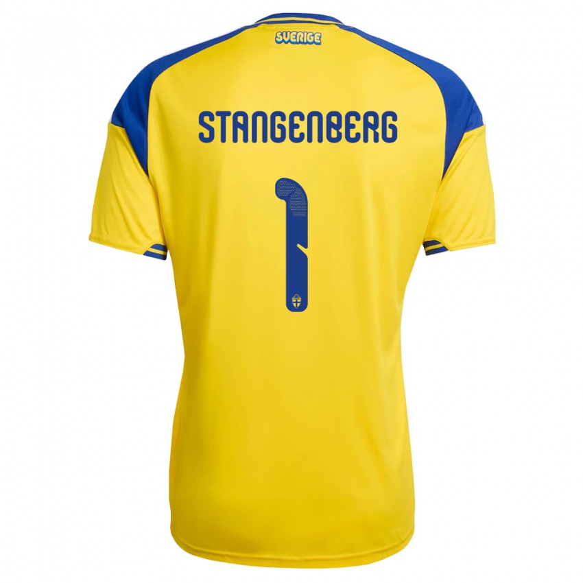 נשים שוודיה Svante Stangenberg #1 צהוב כחול לבן ג'רזי ביתית 26-28 חולצה קצרה