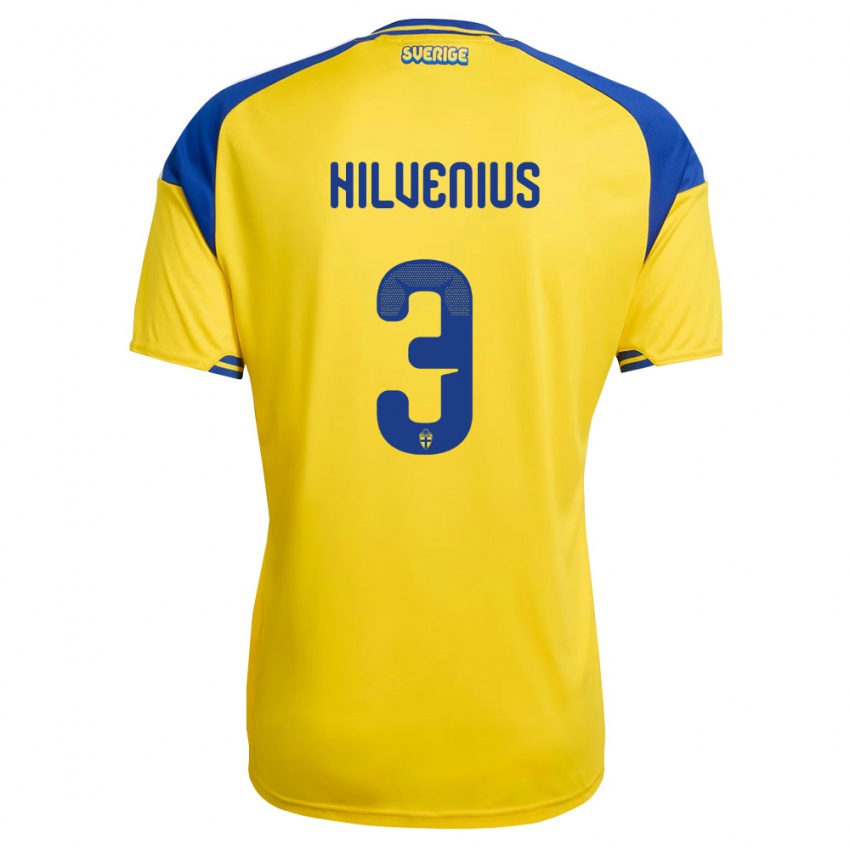 נשים שוודיה Harry Hilvenius #3 צהוב כחול לבן ג'רזי ביתית 26-28 חולצה קצרה