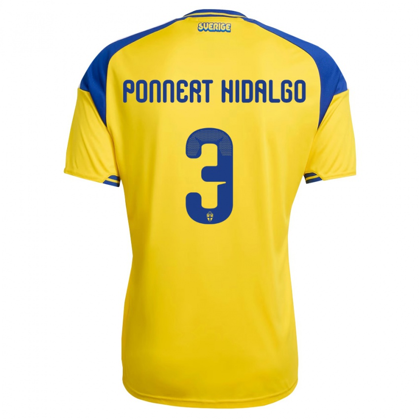 נשים שוודיה Vicente Ponnert Hidalgo #3 צהוב כחול לבן ג'רזי ביתית 26-28 חולצה קצרה