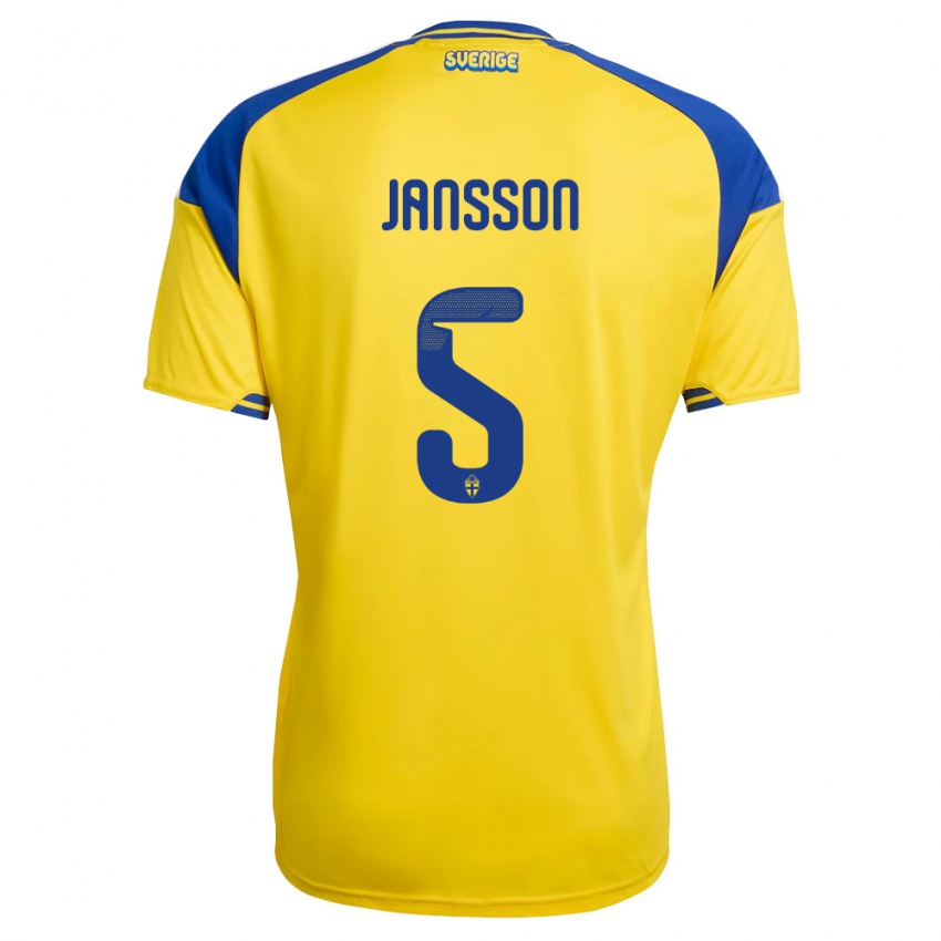 נשים שוודיה Chris Jansson #5 צהוב כחול לבן ג'רזי ביתית 26-28 חולצה קצרה