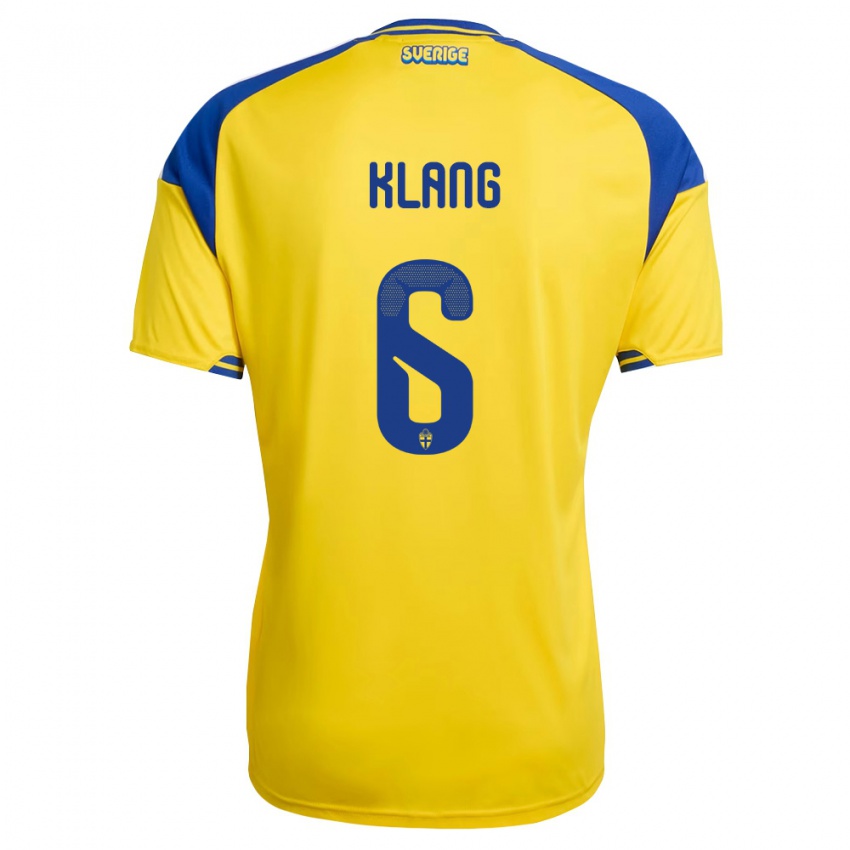 נשים שוודיה Oliver Klang #6 צהוב כחול לבן ג'רזי ביתית 26-28 חולצה קצרה