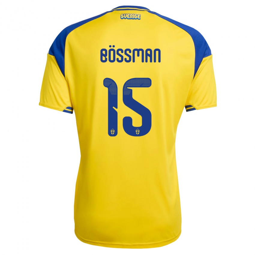 נשים שוודיה Beppe Bössman #15 צהוב כחול לבן ג'רזי ביתית 26-28 חולצה קצרה