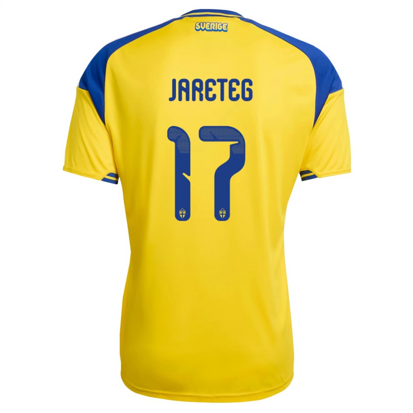נשים שוודיה Linus Järeteg #17 צהוב כחול לבן ג'רזי ביתית 26-28 חולצה קצרה