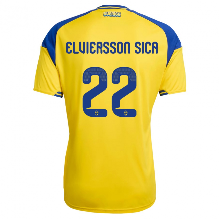 נשים שוודיה Matheo Elviersson Sica #22 צהוב כחול לבן ג'רזי ביתית 26-28 חולצה קצרה