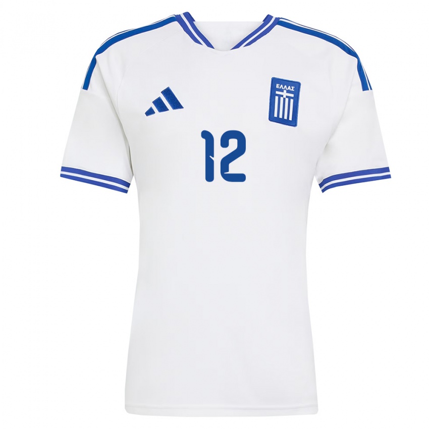 נשים יוון Giannis Chrysoulakis #12 לבן כחול ג'רזי ביתית 26-28 חולצה קצרה