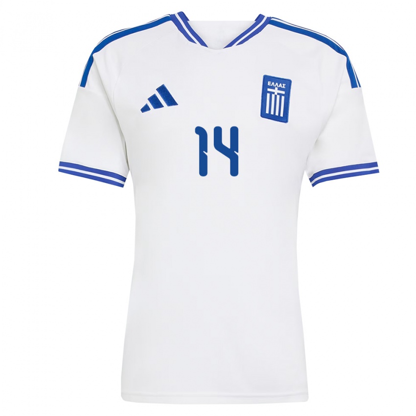 נשים יוון Zois Karargyris #14 לבן כחול ג'רזי ביתית 26-28 חולצה קצרה