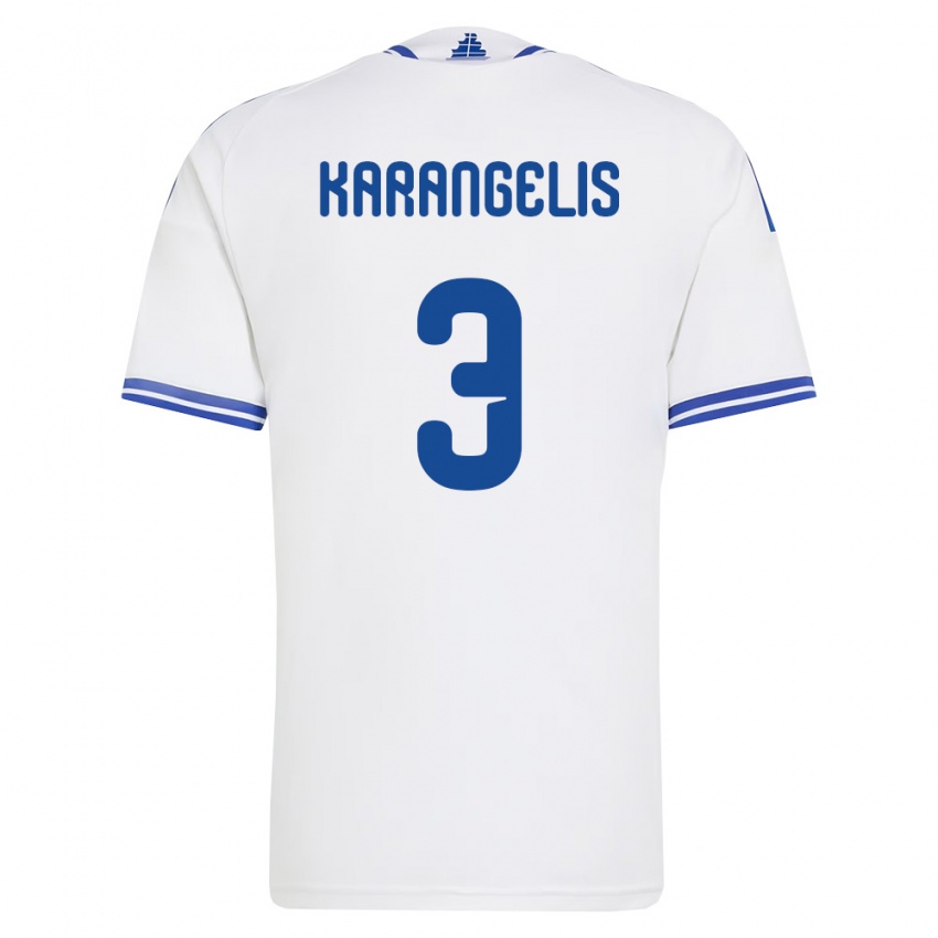 נשים יוון Konstantinos Karangelis #3 לבן כחול ג'רזי ביתית 26-28 חולצה קצרה