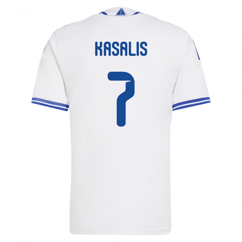 נשים יוון Christos Kasalis #7 לבן כחול ג'רזי ביתית 26-28 חולצה קצרה