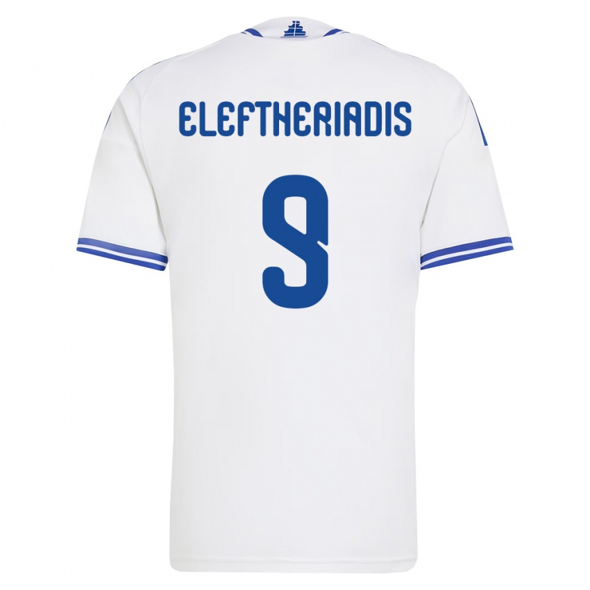 נשים יוון Vasilios Eleftheriadis #9 לבן כחול ג'רזי ביתית 26-28 חולצה קצרה