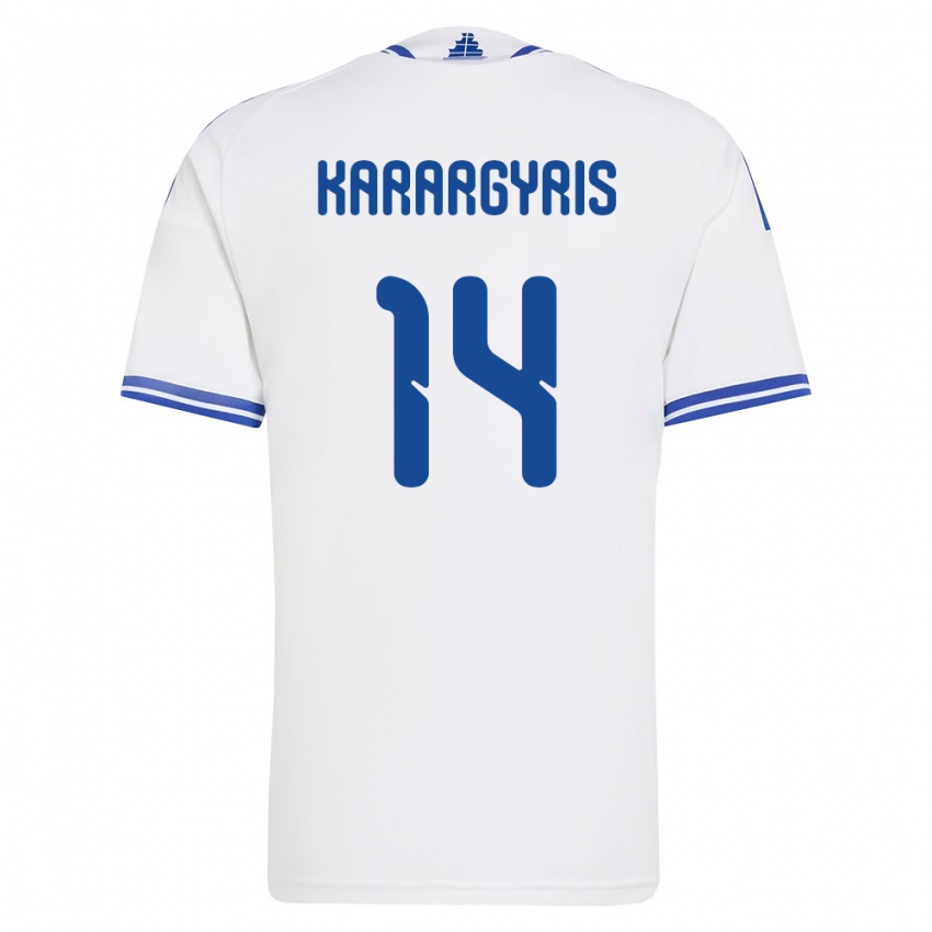 נשים יוון Zois Karargyris #14 לבן כחול ג'רזי ביתית 26-28 חולצה קצרה