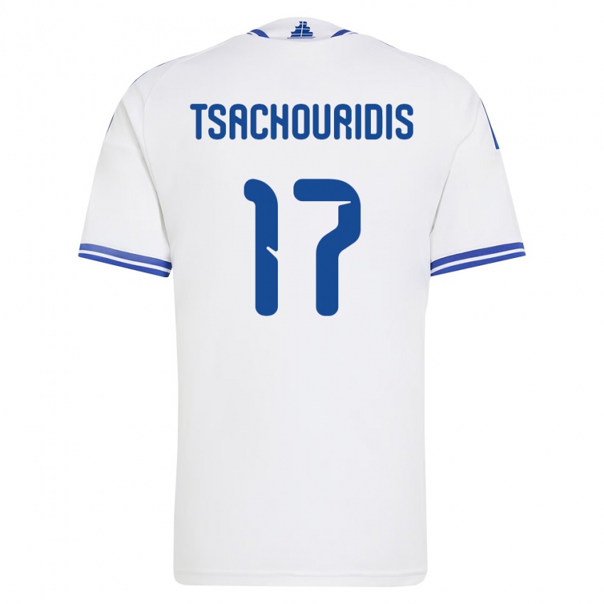 נשים יוון Orestis Tsachouridis #17 לבן כחול ג'רזי ביתית 26-28 חולצה קצרה