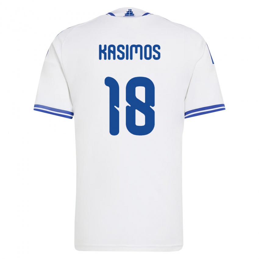 נשים יוון Georgios Kasimos #18 לבן כחול ג'רזי ביתית 26-28 חולצה קצרה