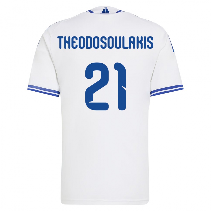 נשים יוון Giannis Theodosoulakis #21 לבן כחול ג'רזי ביתית 26-28 חולצה קצרה