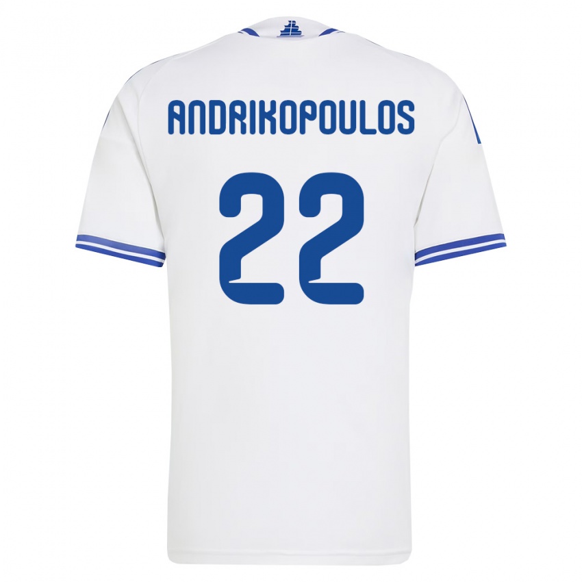 נשים יוון Angelos Andrikopoulos #22 לבן כחול ג'רזי ביתית 26-28 חולצה קצרה