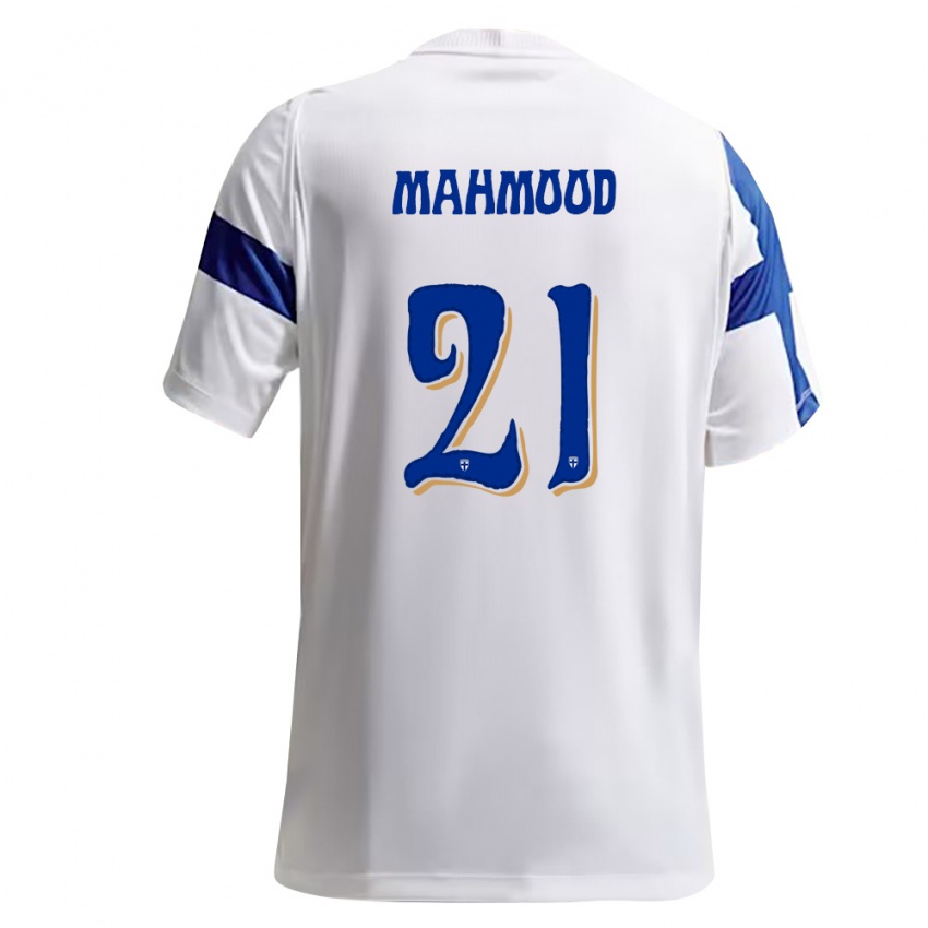 נשים פינלנד Mustafa Mahmood #21 לבן כחול ג'רזי ביתית 26-28 חולצה קצרה