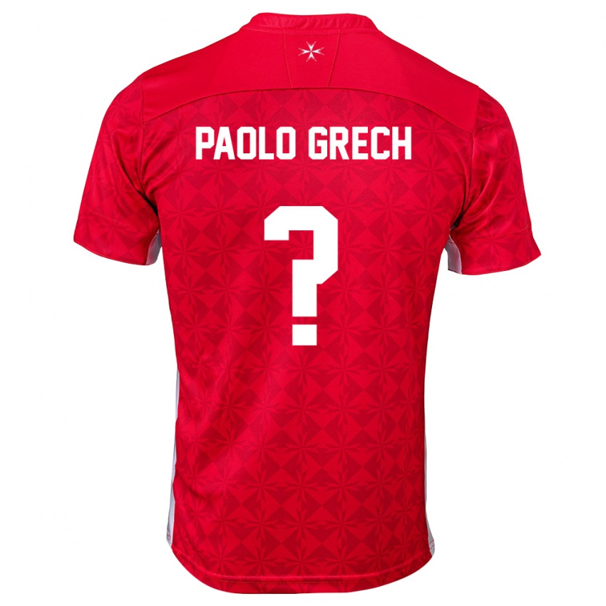 נשים מלטה Matteo Paolo Grech #0 אדום לבן ג'רזי ביתית 26-28 חולצה קצרה