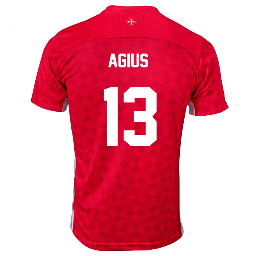 נשים מלטה Aiden Agius #13 אדום לבן ג'רזי ביתית 26-28 חולצה קצרה