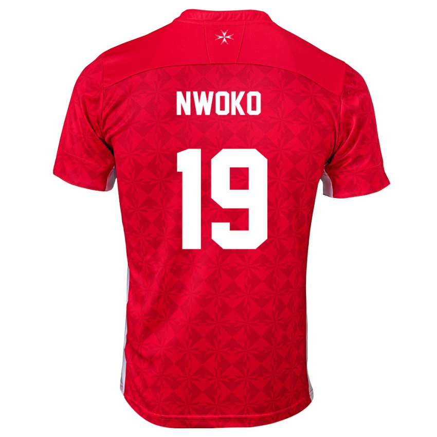 נשים מלטה Jamie Nwoko #19 אדום לבן ג'רזי ביתית 26-28 חולצה קצרה