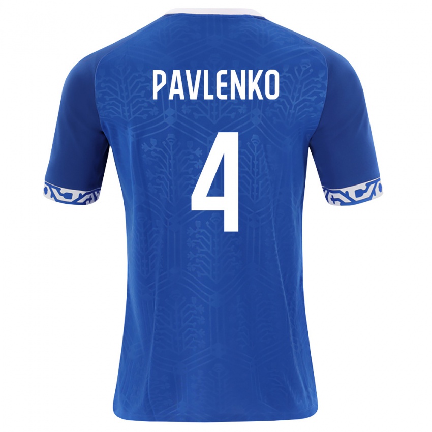 נשים מולדובה Daniil Pavlenko #4 כחול מלכותי לבן ג'רזי ביתית 26-28 חולצה קצרה