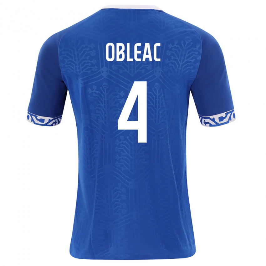 נשים מולדובה Matteo Obleac #4 כחול מלכותי לבן ג'רזי ביתית 26-28 חולצה קצרה