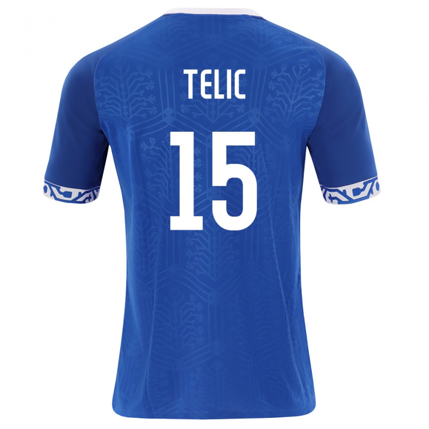 נשים מולדובה Nicolae Telic #15 כחול מלכותי לבן ג'רזי ביתית 26-28 חולצה קצרה