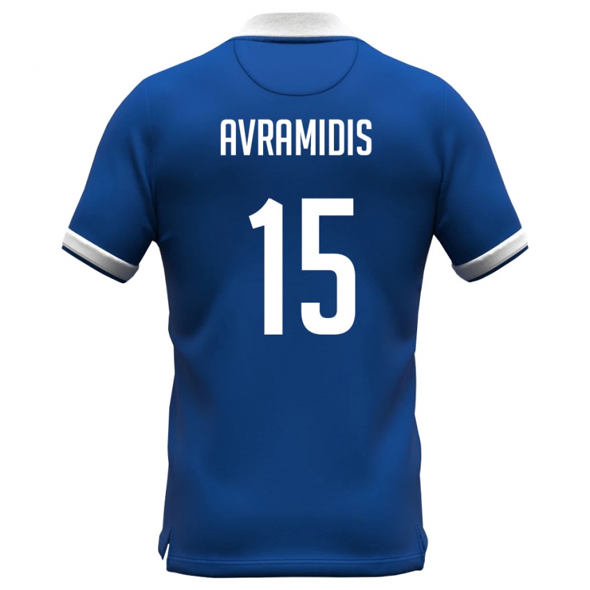 נשים קפריסין Ioannis Avramidis #15 כחול מלכותי לבן ג'רזי ביתית 26-28 חולצה קצרה
