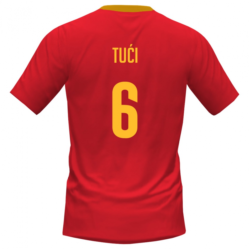 נשים מונטנגרו מרקו טוצי #6 אדום צהוב ג'רזי ביתית 26-28 חולצה קצרה