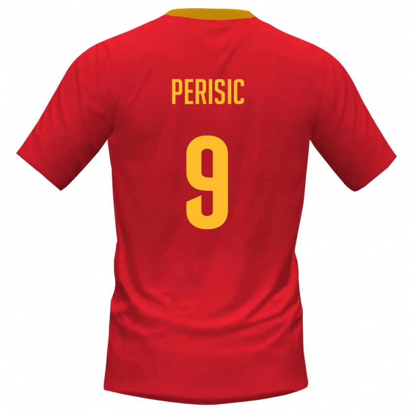 נשים מונטנגרו Vladimir Perisic #9 אדום צהוב ג'רזי ביתית 26-28 חולצה קצרה