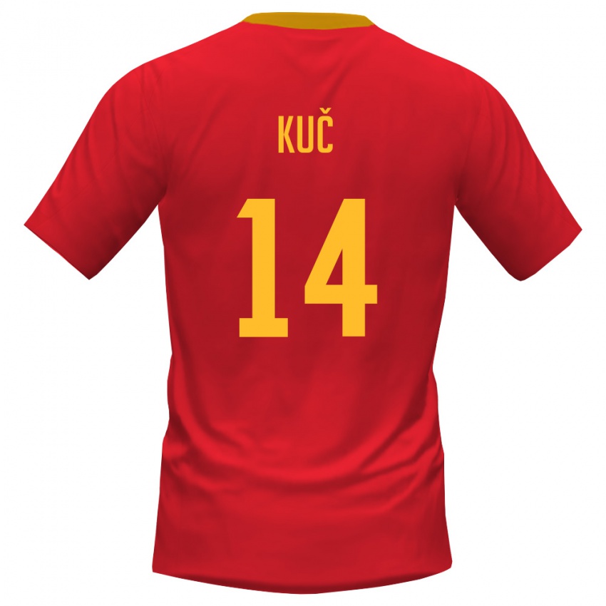 נשים מונטנגרו אדווין קוץ' #14 אדום צהוב ג'רזי ביתית 26-28 חולצה קצרה