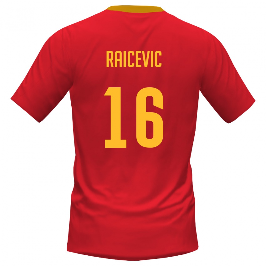 נשים מונטנגרו Luka Raicevic #16 אדום צהוב ג'רזי ביתית 26-28 חולצה קצרה