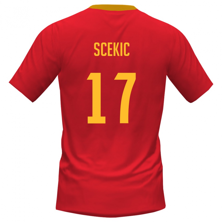 נשים מונטנגרו Luka Scekic #17 אדום צהוב ג'רזי ביתית 26-28 חולצה קצרה