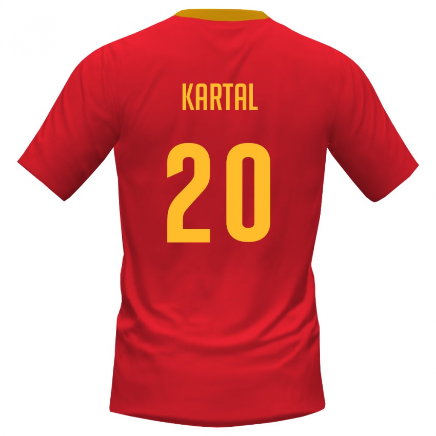 נשים מונטנגרו Andrej Kartal #20 אדום צהוב ג'רזי ביתית 26-28 חולצה קצרה