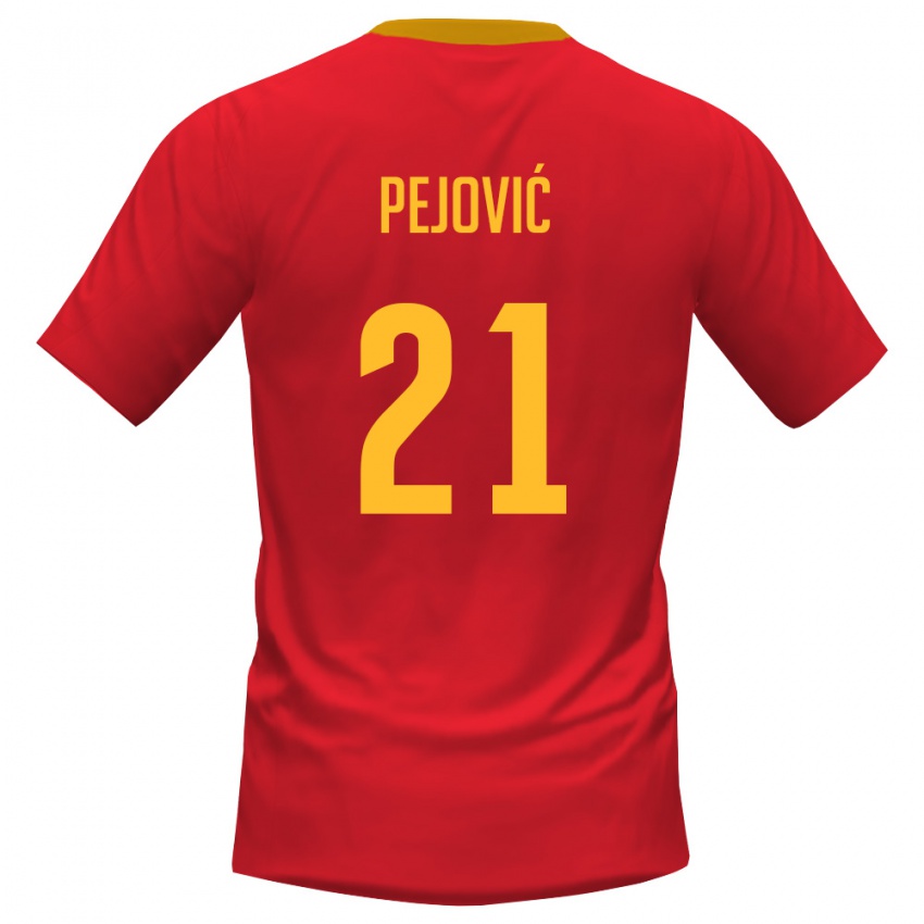 נשים מונטנגרו Danilo Pejović #21 אדום צהוב ג'רזי ביתית 26-28 חולצה קצרה