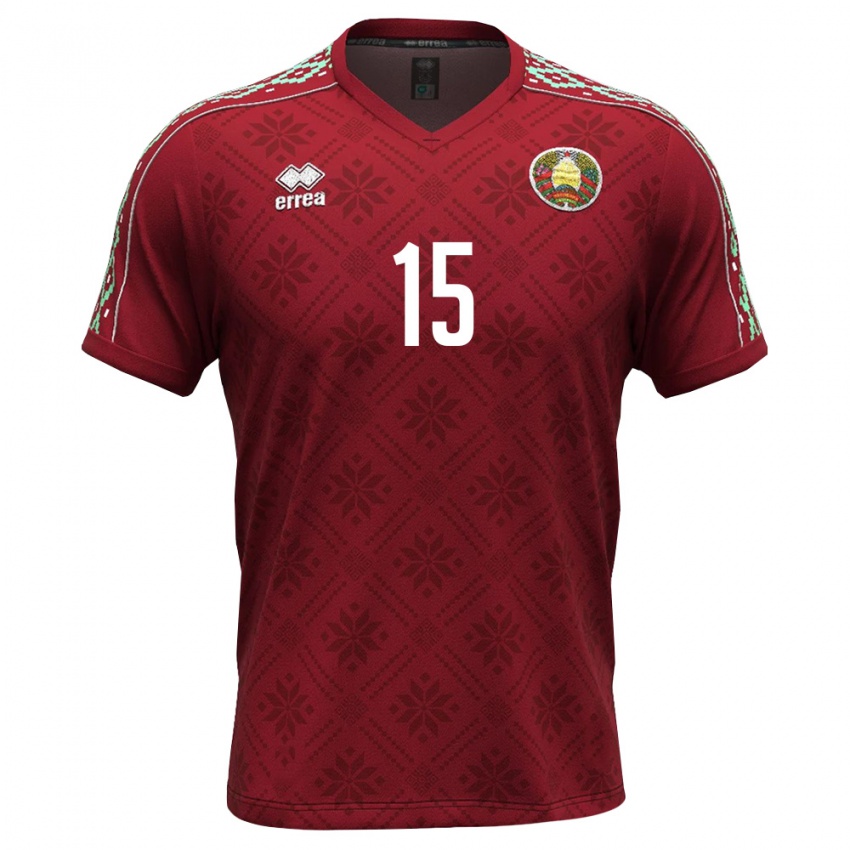 נשים בלארוס Artem Grabtsevich #15 אדום עמוק לבן ג'רזי ביתית 26-28 חולצה קצרה