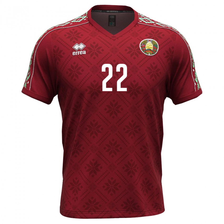 נשים בלארוס Maksim Sakuta #22 אדום עמוק לבן ג'רזי ביתית 26-28 חולצה קצרה