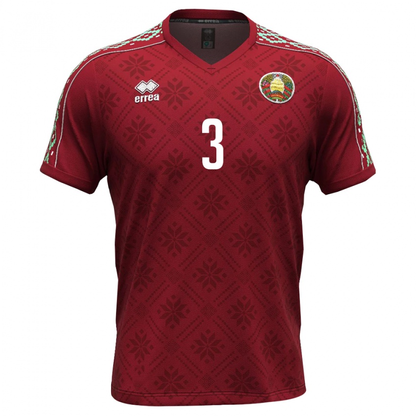 נשים בלארוס Aleksandr Klimovich #3 אדום עמוק לבן ג'רזי ביתית 26-28 חולצה קצרה