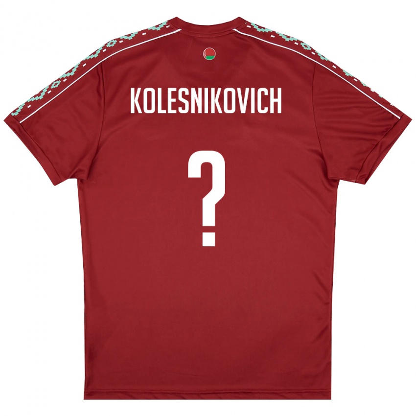 נשים בלארוס Nikita Kolesnikovich #0 אדום עמוק לבן ג'רזי ביתית 26-28 חולצה קצרה