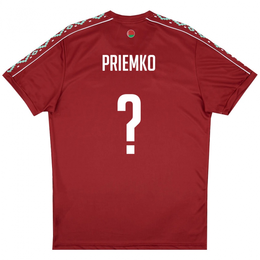 נשים בלארוס Yan Priemko #0 אדום עמוק לבן ג'רזי ביתית 26-28 חולצה קצרה